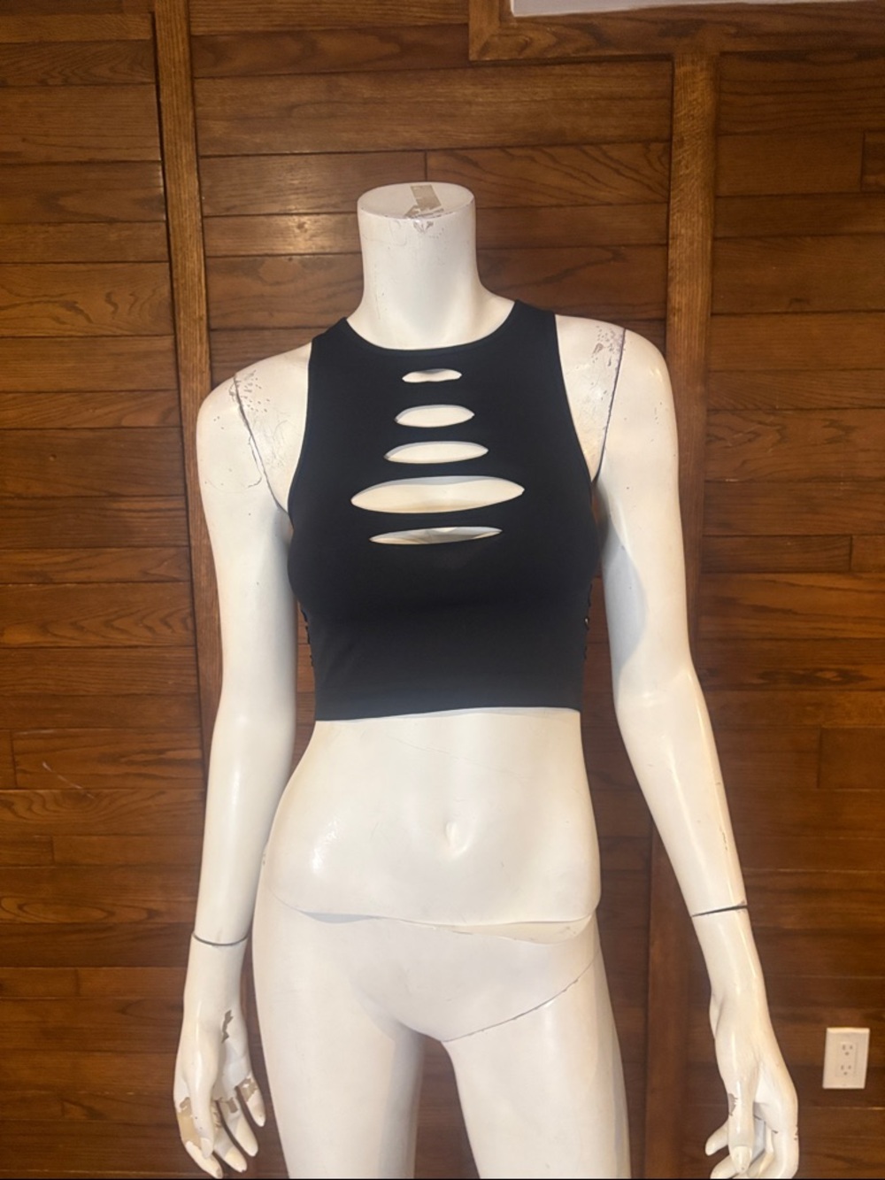 Garage Black Sleeveless Cutout Crop Top